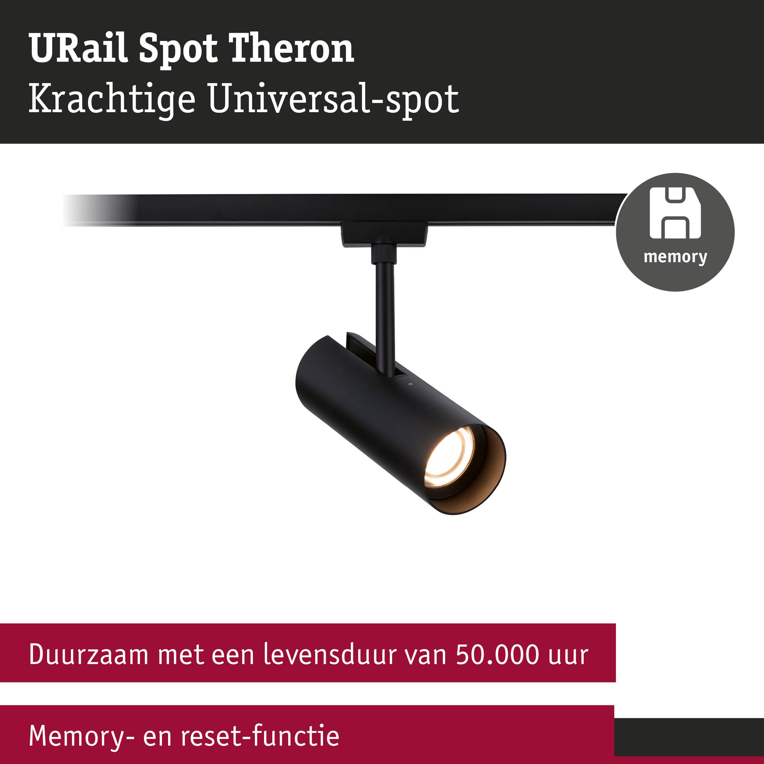 Zwarte URail Spot Theron van metaal met geheugenfunctie en 50.000 uur levensduur