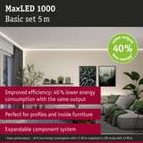 MaxLED 1000 5m LED strip with 40% less energy use, ideal for furniture and profile lighting