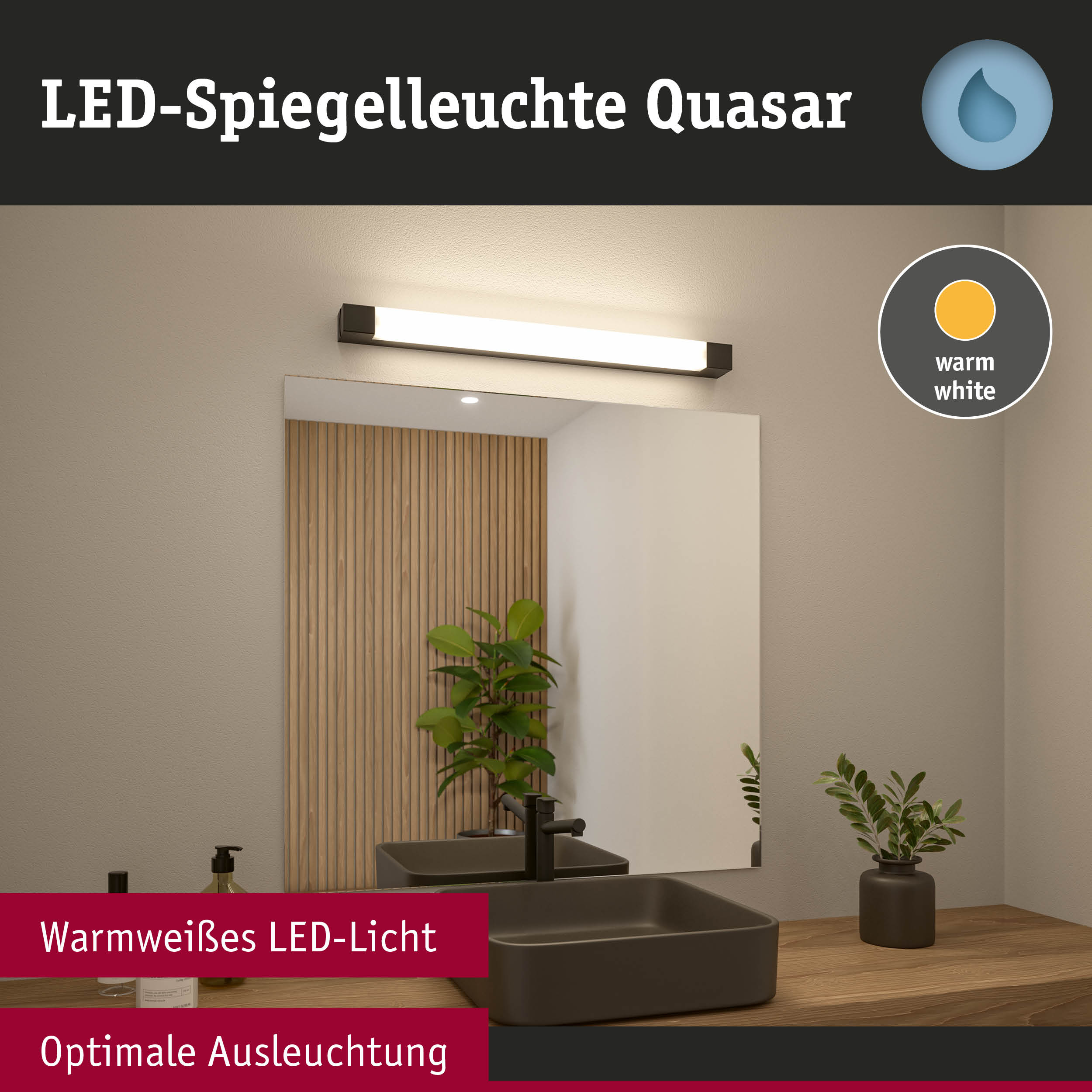 LED-Spiegelleuchte Quasar in warmweißem Licht für optimale Badezimmerbeleuchtung