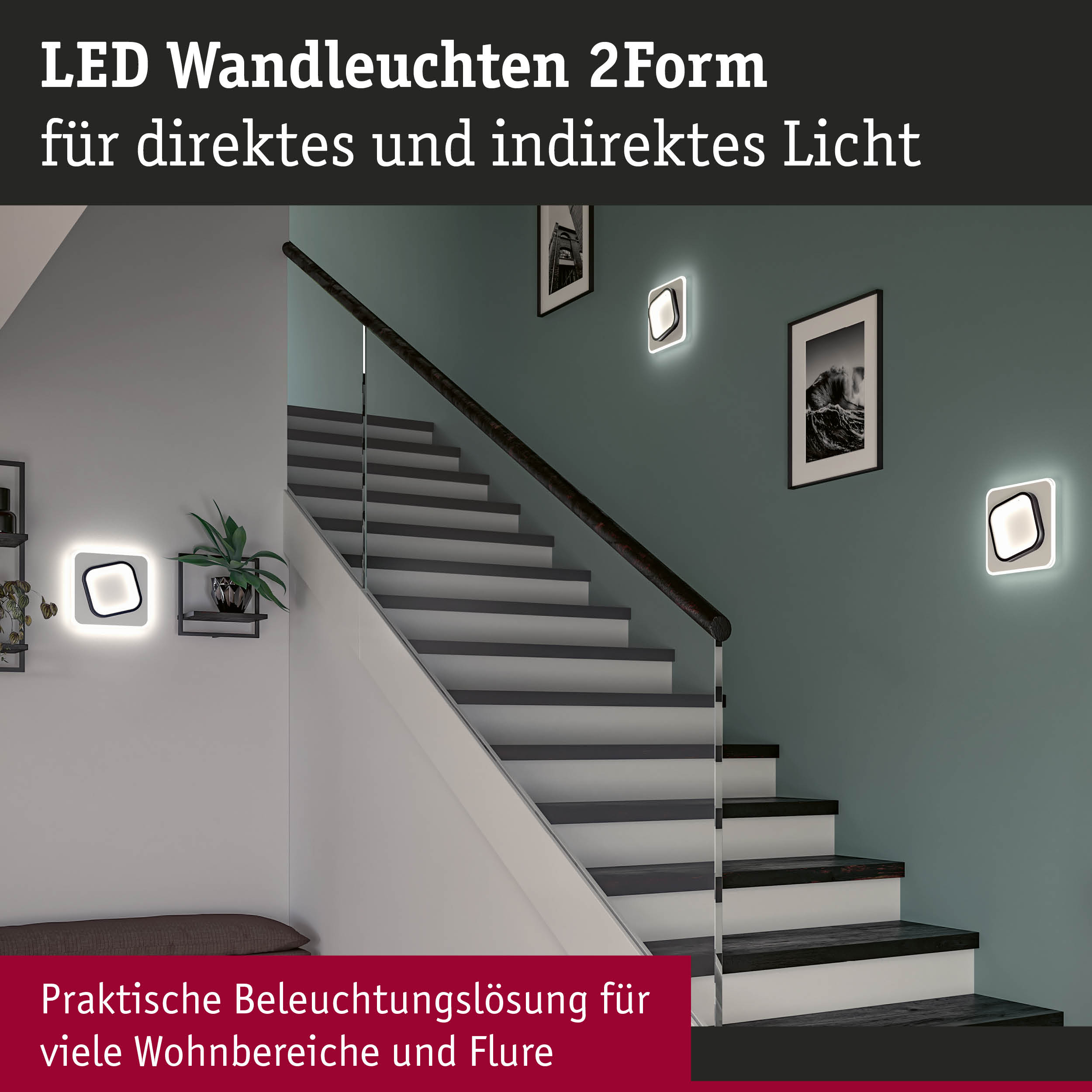 Moderne LED-Wandleuchten 2Form in Weiß mit direktem und indirektem Licht für Treppenhausbeleuchtung