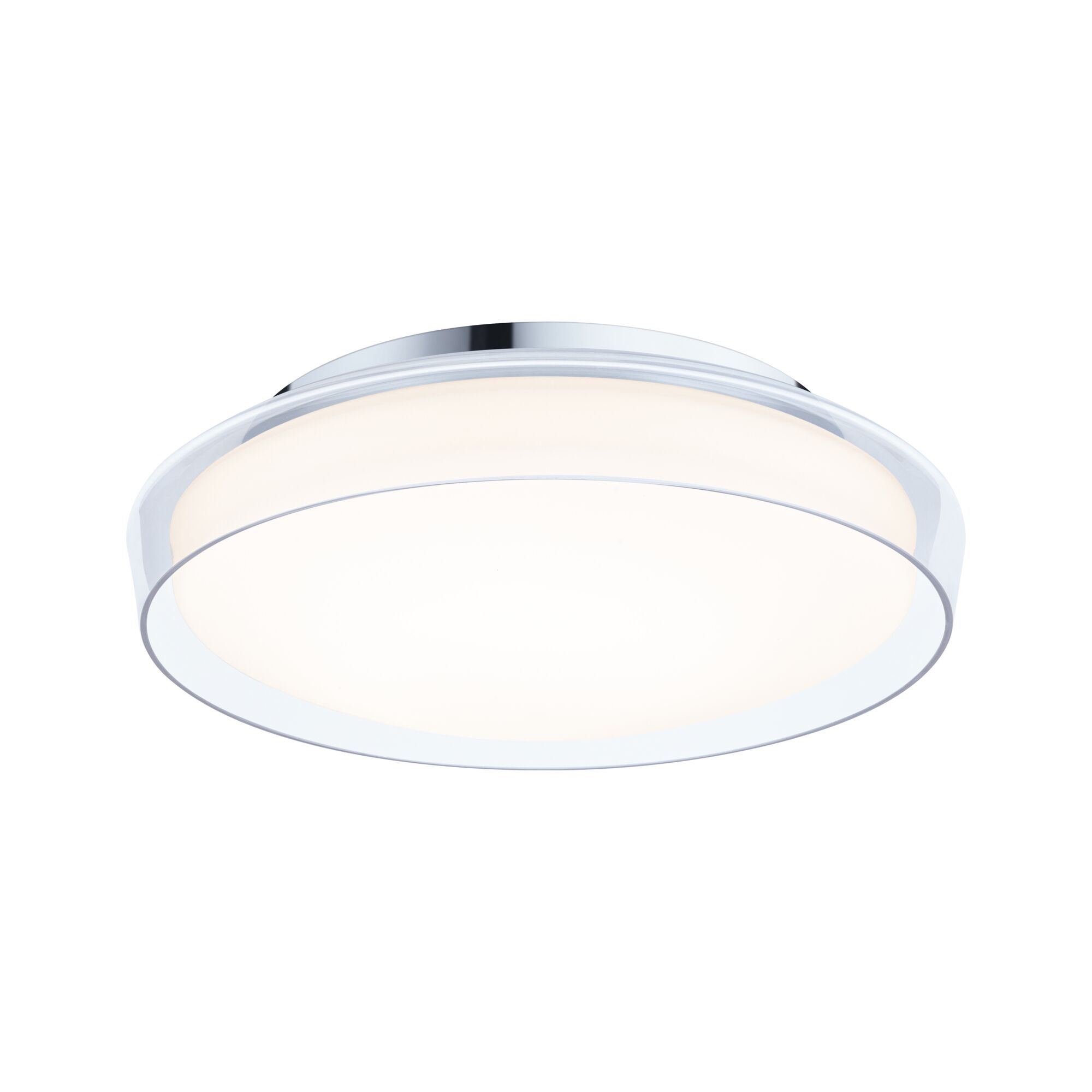 Round ceiling light with chrome and white acrylic glass featuring LED technology for modern lighting
