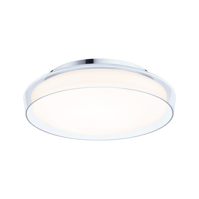 Rund loftlampe i krom og hvid akrylglas med LED-teknologi til moderne belysning