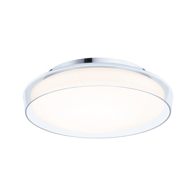 Plafonnier rond en chrome et verre acrylique blanc avec technologie LED pour un éclairage moderne