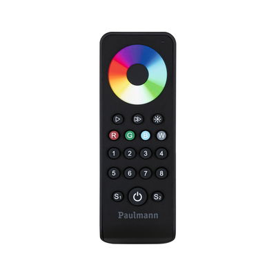 Télécommande noire Paulmann avec roue chromatique et boutons pour contrôle de lumière et sélection de couleur RGBW