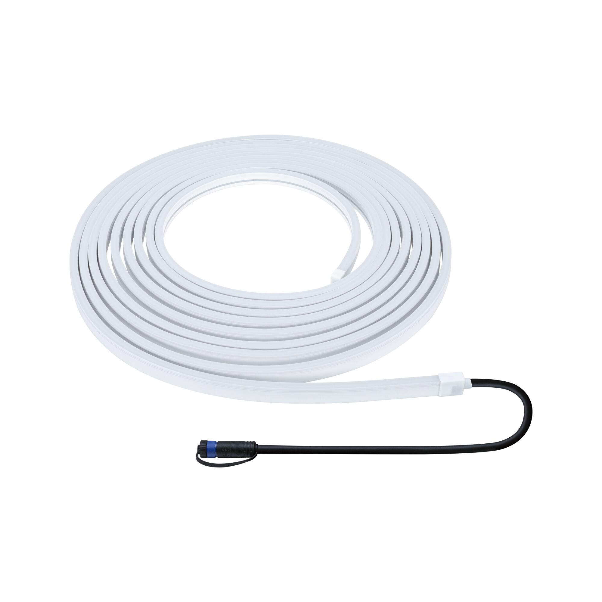 White LED light strip with black connector cable, flexible indoor lighting tape