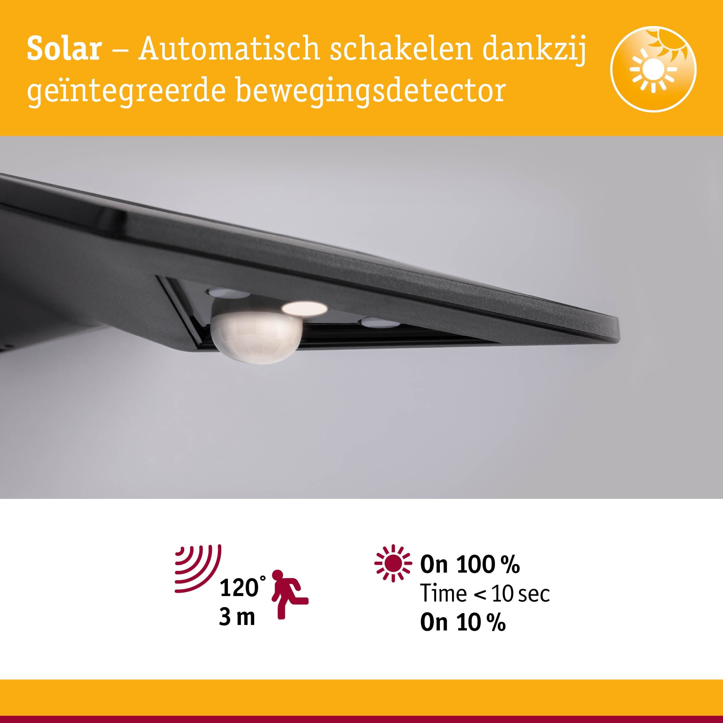 Zwarte solar lamp met geïntegreerde bewegingssensor en automatische schakeling voor buiten