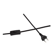 Black power cable with switch and Euro plug, textile cord for lighting and electrical devices