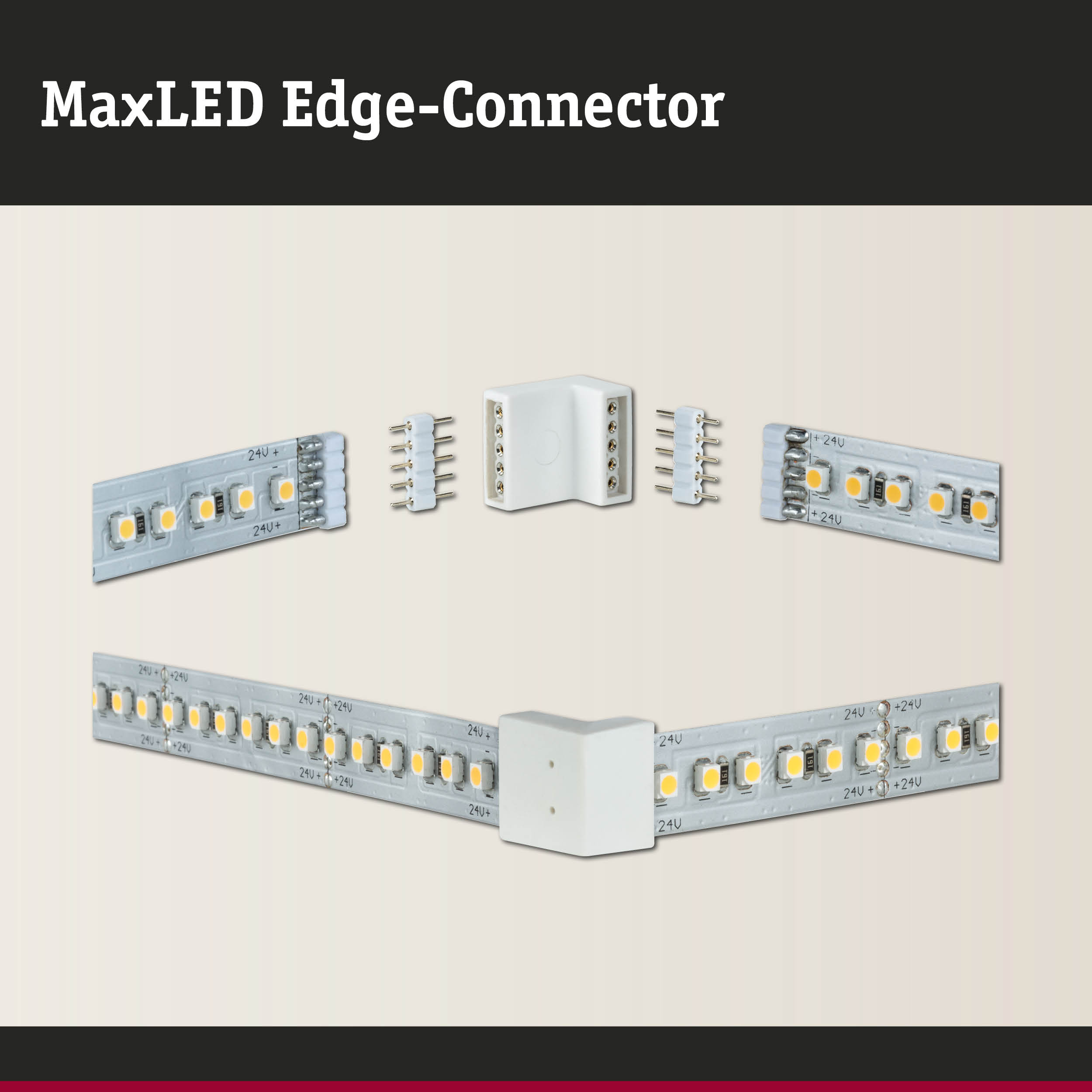 MaxLED Edge-Connector aus weißem Kunststoff für LED-Streifen-Verbindung und Beleuchtungssysteme