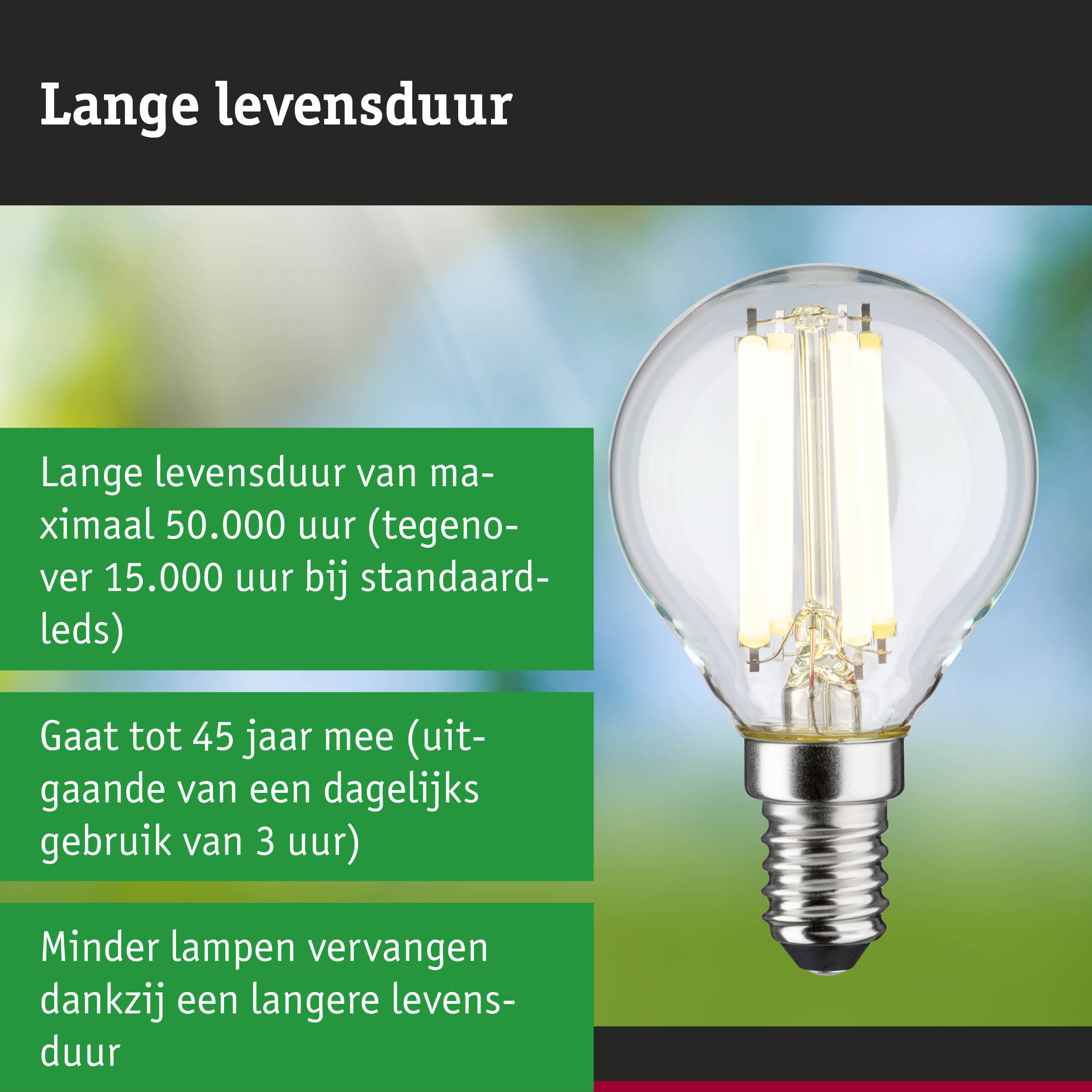 LED-lamp met lange levensduur in hand voor groene achtergrond, energiezuinige verlichting