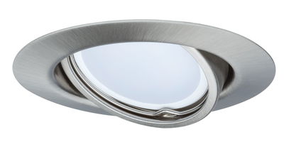 Rund schwenkbarer Einbaustrahler aus gebürstetem Edelstahl in Silber für moderne Innenbeleuchtung