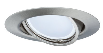 Rund schwenkbarer Einbaustrahler aus gebürstetem Edelstahl in Silber für moderne Innenbeleuchtung