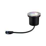 Round recessed floor spotlight with stainless steel and black plastic housing, cable connection for outdoor lighting