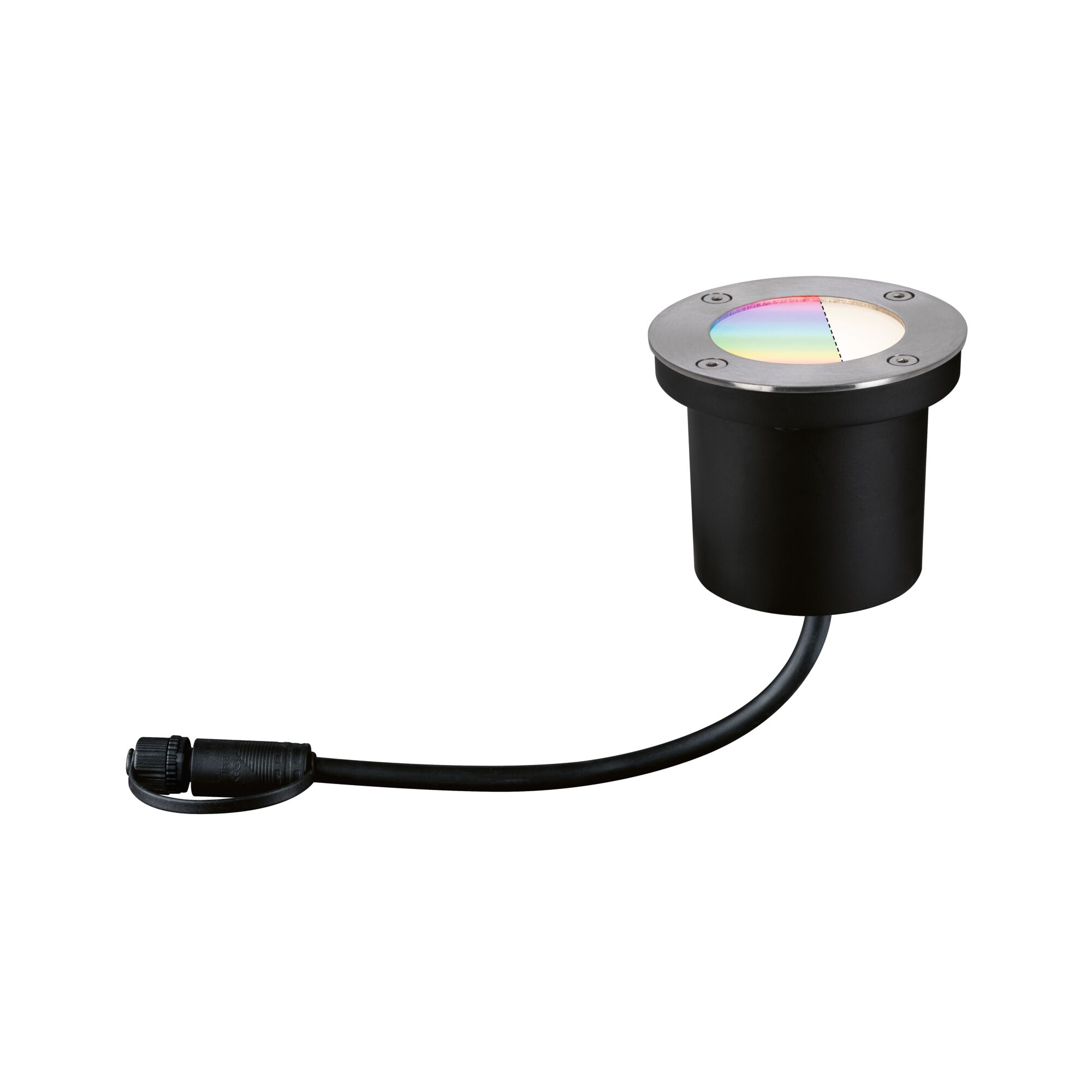 Spot encastré au sol LED rond en métal noir avec cadre en acier inoxydable et câble