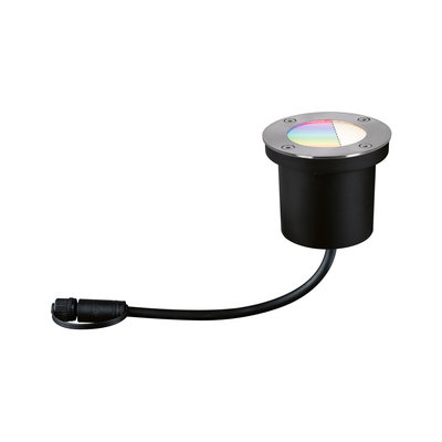 Spot encastré au sol LED rond en métal noir avec cadre en acier inoxydable et câble