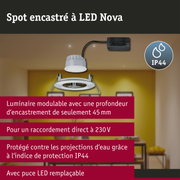 Spot encastré LED 3-Step-Dim Nova Coin fixe IP44 rond 78mm Coin 6W 470lm 230V gradable 2700K Acier brossé