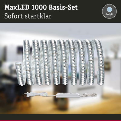 MaxLED 1000 Basis-Set mit flexiblen LED-Lichtstreifen in Tageslichtweiß und Netzteil für Wohnraumbeleuchtung