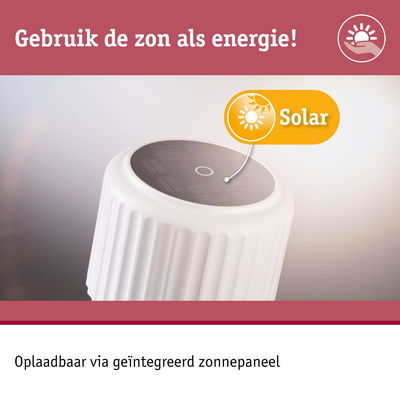 Wit apparaat met geïntegreerd zonnepaneel voor duurzame energie en opladen
