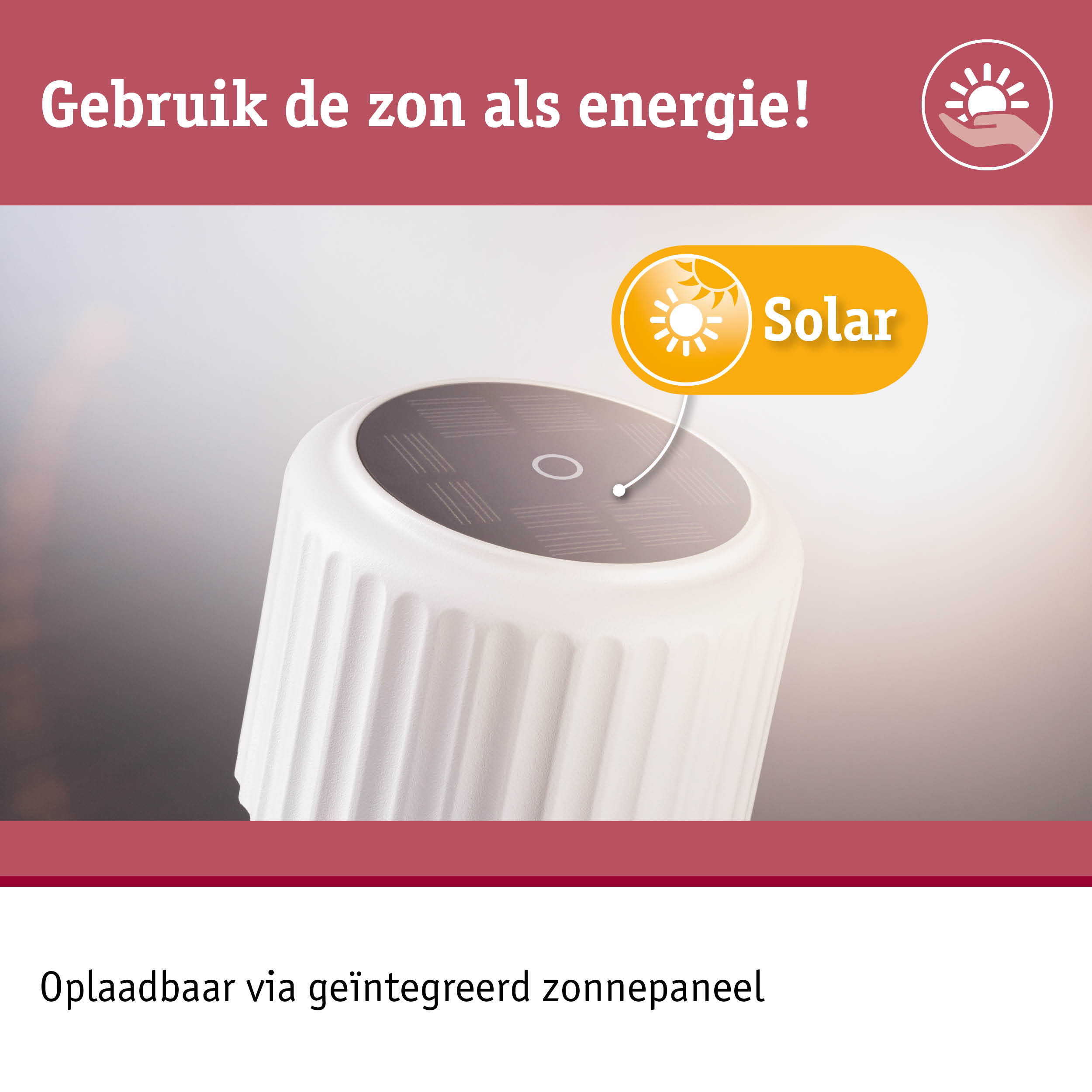 Wit apparaat met geïntegreerd zonnepaneel voor duurzame zonne-energieopslag