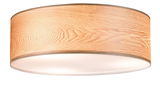 Round ceiling light with light wood finish and white diffuser for warm ambient lighting