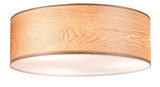 Plafonnier rond en bois clair avec diffuseur blanc pour une lumière d'ambiance chaleureuse