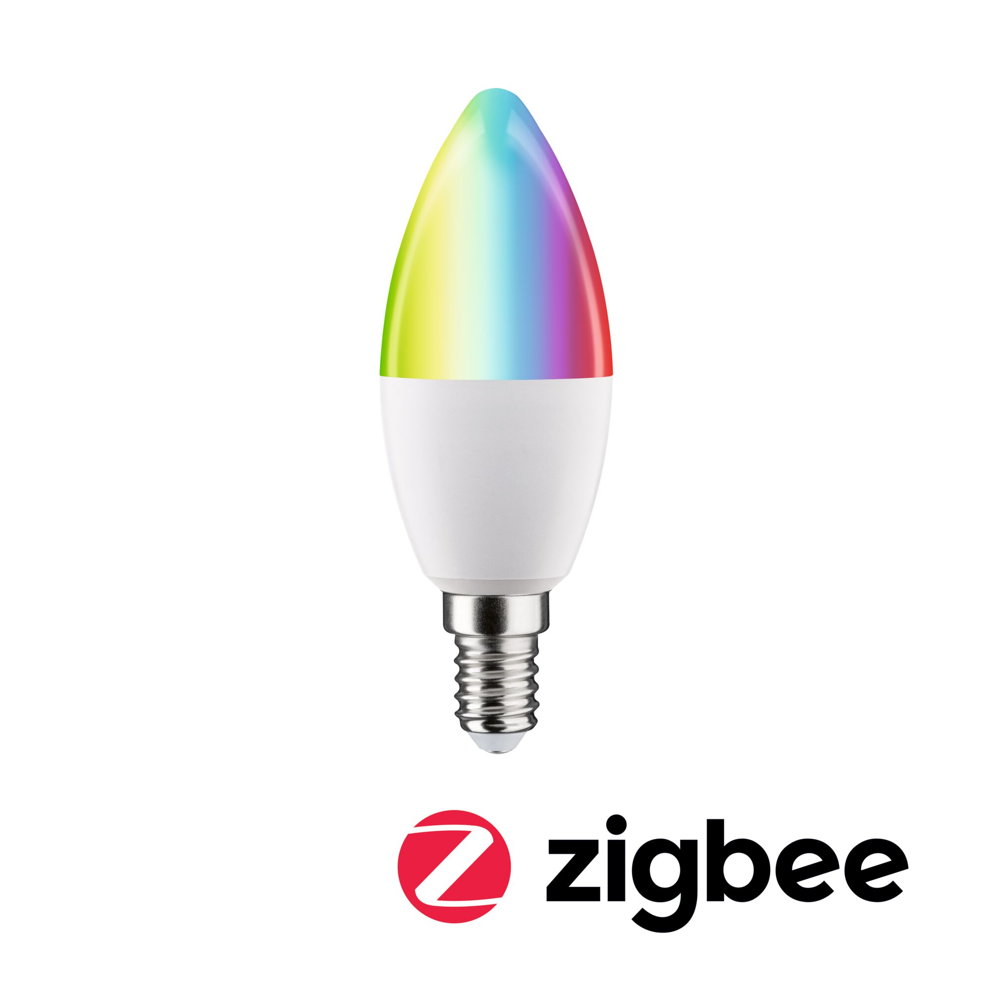 Standard 230V Smart Home Zigbee 3.0 LED Kerze E14 470lm 5W RGBW+ dimmbar Matt Bunte Zigbee LED-Kerzenlampe mit E14-Fassung in Weiß und Regenbogenfarben für Smart Home Beleuchtung