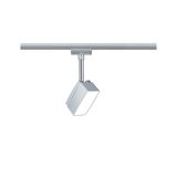 Moderner quadratischer LED-Strahler in Silber für Schienensystem mit dimmbarer Lichtquelle