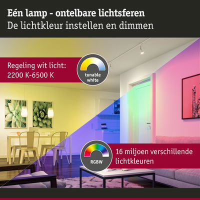 Woonkamer met instelbare witte LED-verlichting 2200K-6500K en 16 miljoen RGBW kleuren