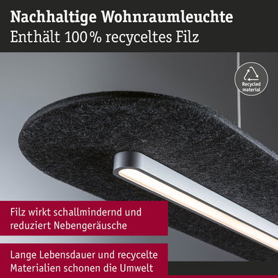 Nachhaltige Wohnraumleuchte aus schwarzem Filz mit LED-Licht, schallmindernd und umweltfreundlich