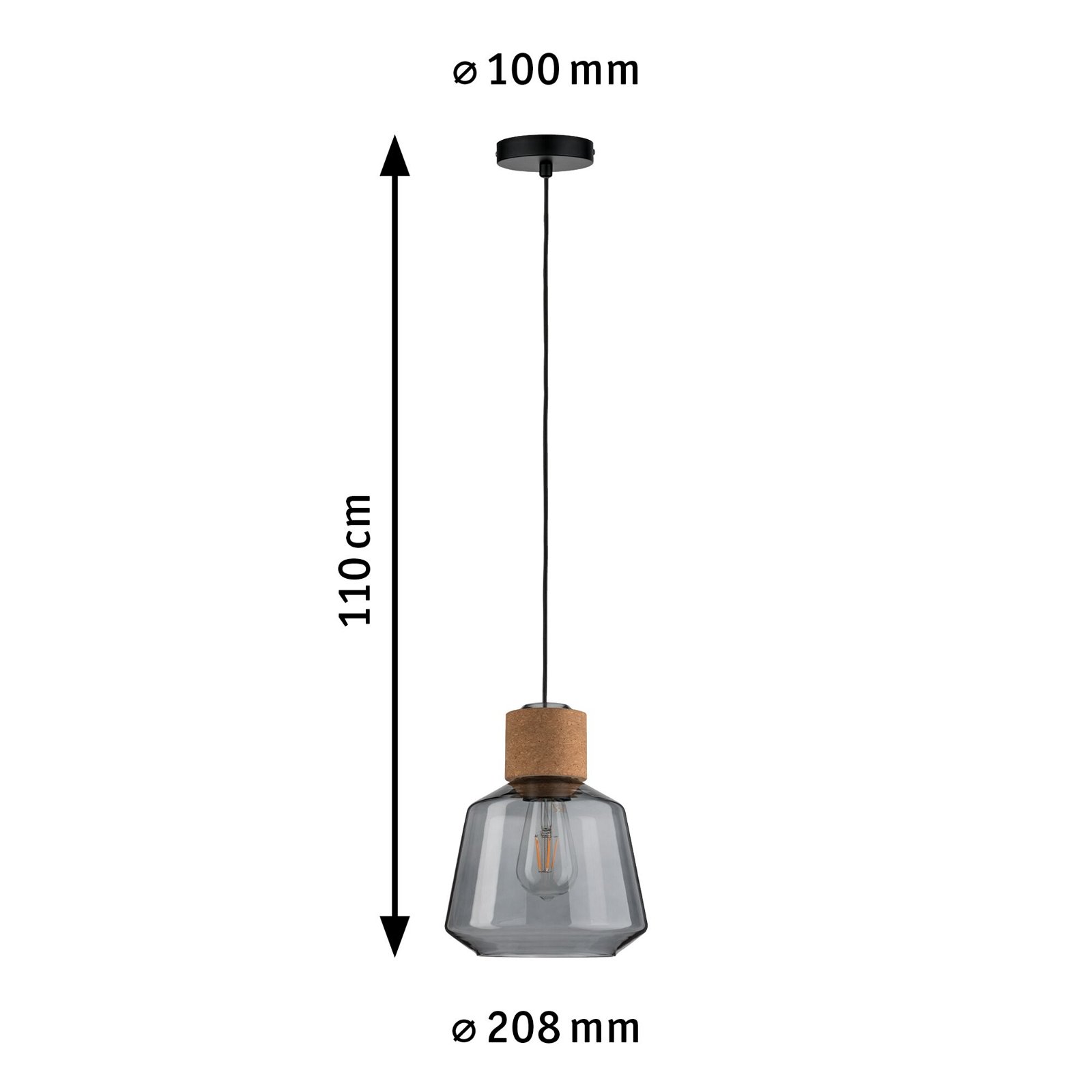 Neordic Hanglamp Elia E27 max. 20W Rookglas/Kurk/Zwart dimbaar Glas/Kurk/Metaal