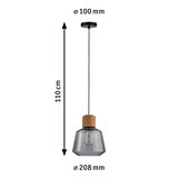 Pendant lamp with grey glass and cork detail, 110 cm length, modern living room lighting shade