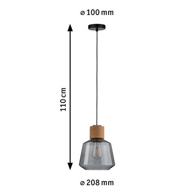 Hanglamp met grijs glas en kurkdetail, 110 cm lang, moderne woonverlichtingskap