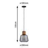 Hängelampe mit grauem Glas und Korkelement, 110 cm lang, moderner Wohnraumbeleuchtungsschirm