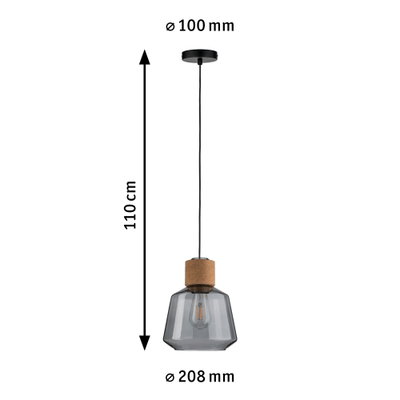 Hängelampe mit grauem Glas und Korkelement, 110 cm lang, moderner Wohnraumbeleuchtungsschirm