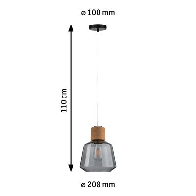 Suspension avec verre gris et élément en liège, 110 cm de long, abat-jour d'éclairage moderne