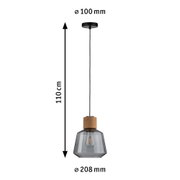 Hängelampe mit grauem Glas und Korkelement, 110 cm lang, 208 mm Durchmesser, moderne Wohnraumbeleuchtung