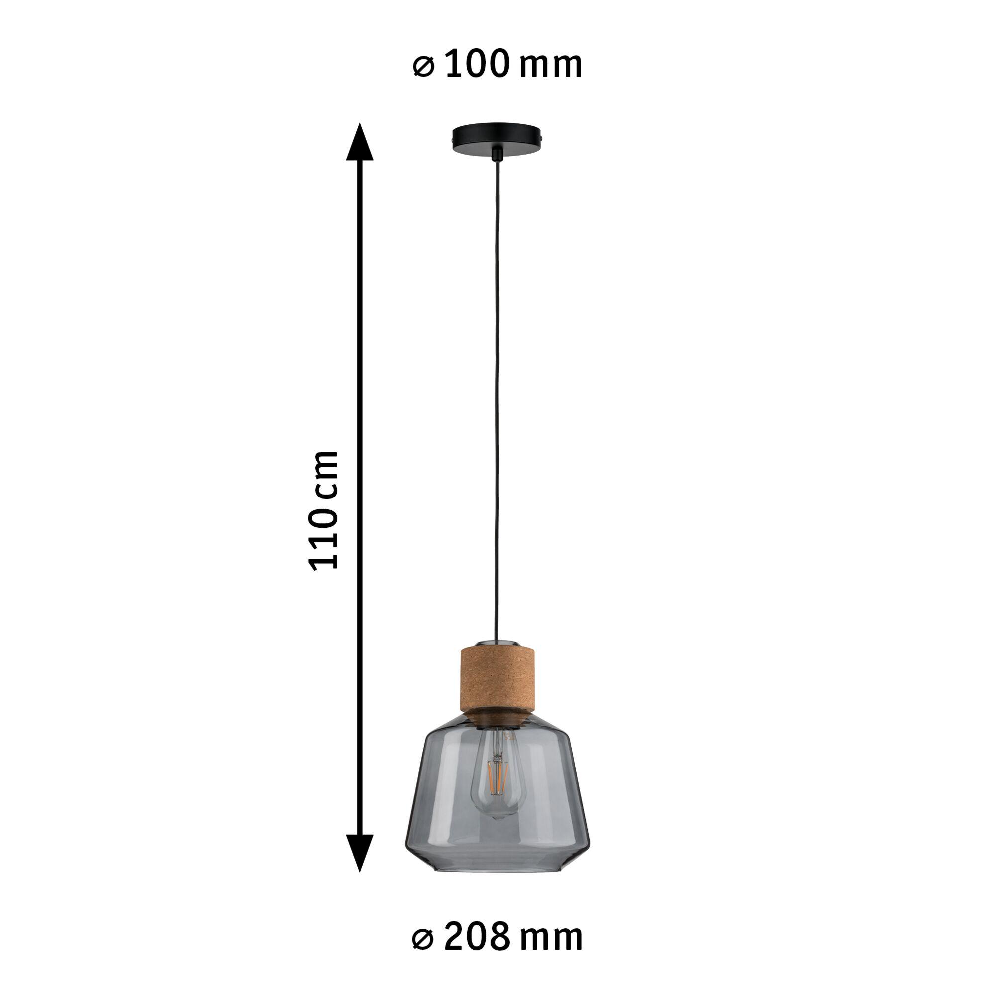 Hängelampe mit grauem Glas und Korkelement, 110 cm lang, 208 mm Durchmesser, moderne Wohnraumbeleuchtung