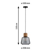 Hanglamp met grijs glas en kurk detail, 110 cm lang, 208 mm diameter, moderne binnenverlichting