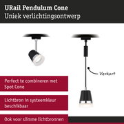 Zwarte URail Pendulum Cone lamp met verstelbare pendel en LED-lichtbron voor moderne verlichting