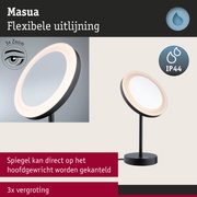 Zwarte LED-tafelspiegel met flexibele kop en 3x vergroting, waterbestendig IP44 ontwerp