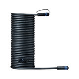 Long black rubber cable with two connectors and central port for lighting system connections