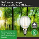 Energiezuinige LED-lamp met neutraal wit licht voor een groene bosachtergrond