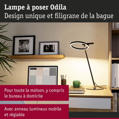Lampe de bureau noire Odila avec anneau LED réglable, parfaite pour le bureau à domicile