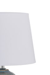 Table lamp with white fabric shade and blue-gray ceramic base for home lighting