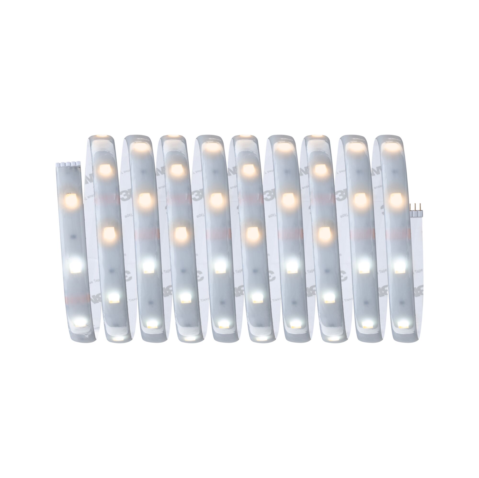 Flexibler LED-Lichtstreifen mit warmweißen und kaltweißen LEDs in transparentem Silikon für Wohnraumbeleuchtung