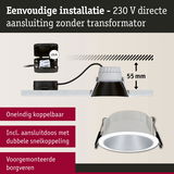 Witte inbouwspot met 55 mm inbouwdiepte en directe 230 V aansluiting zonder transformator