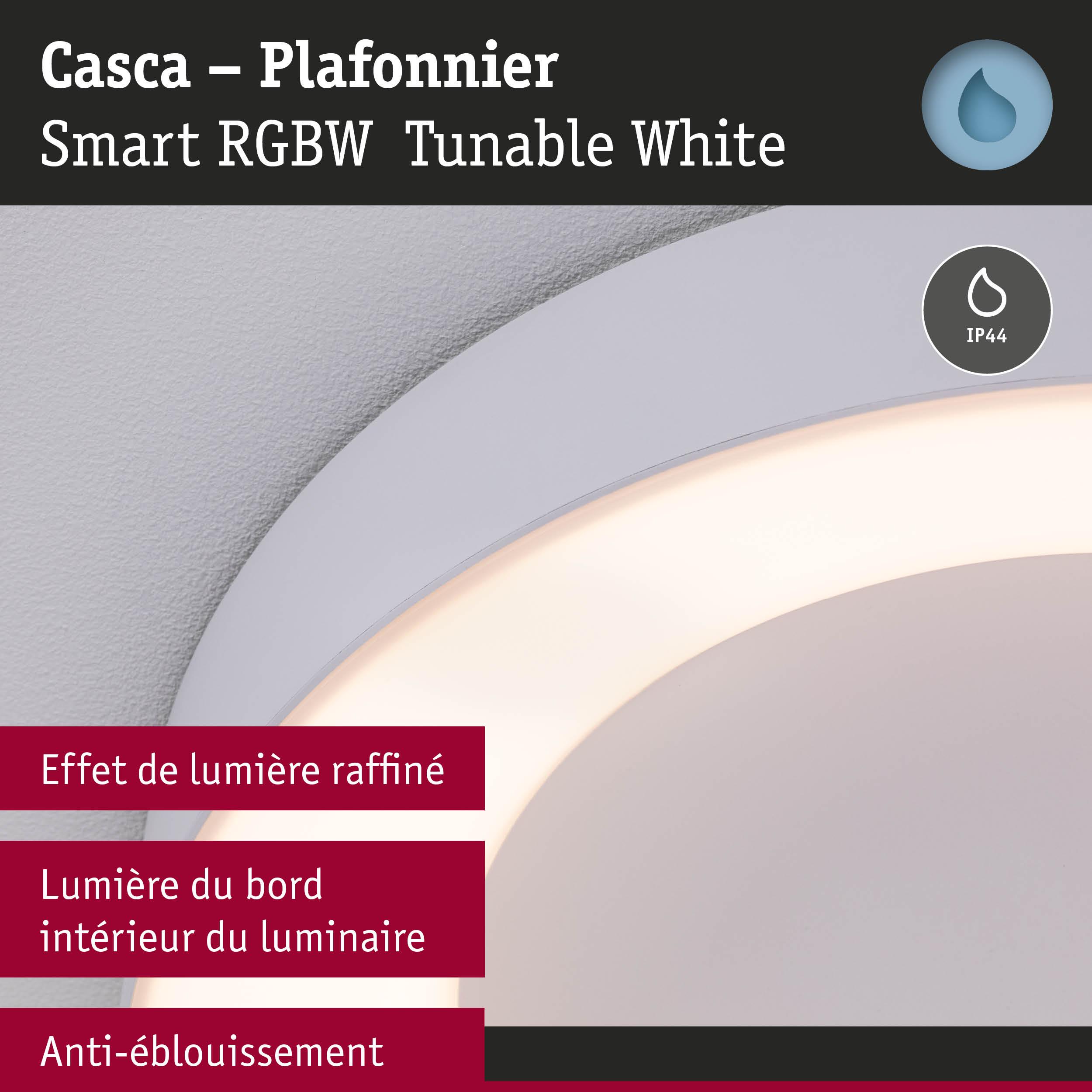 Plafonnier Casca Smart RGBW blanc avec indice IP44 et effet anti-éblouissement pour intérieur