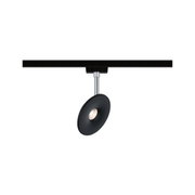 Black LED ceiling light with round reflector and chrome rod for modern interior lighting