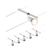Modern silver metal cable spotlight with LED light for flexible room lighting and interior design
