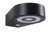 Black metal LED wall light with motion sensor for outdoor use and modern lighting solutions