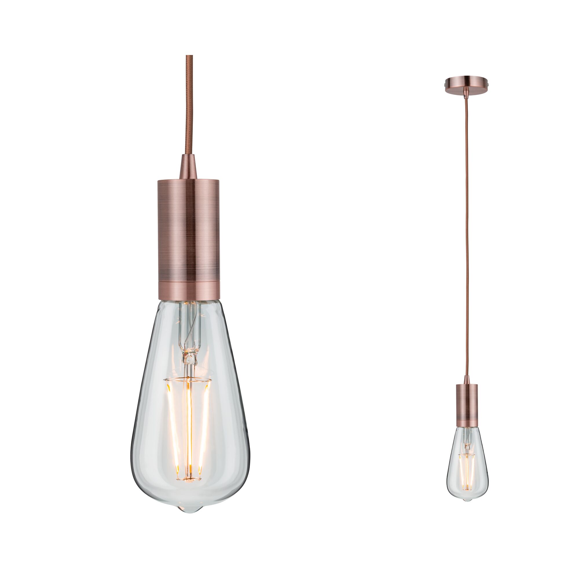 Neordic Pendelleuchte Haldis E27 max. 60W Kupfer dimmbar Metall Hängelampe mit kupferfarbenem Metallgehäuse und sichtbarer Glühbirne für moderne Wohnräume